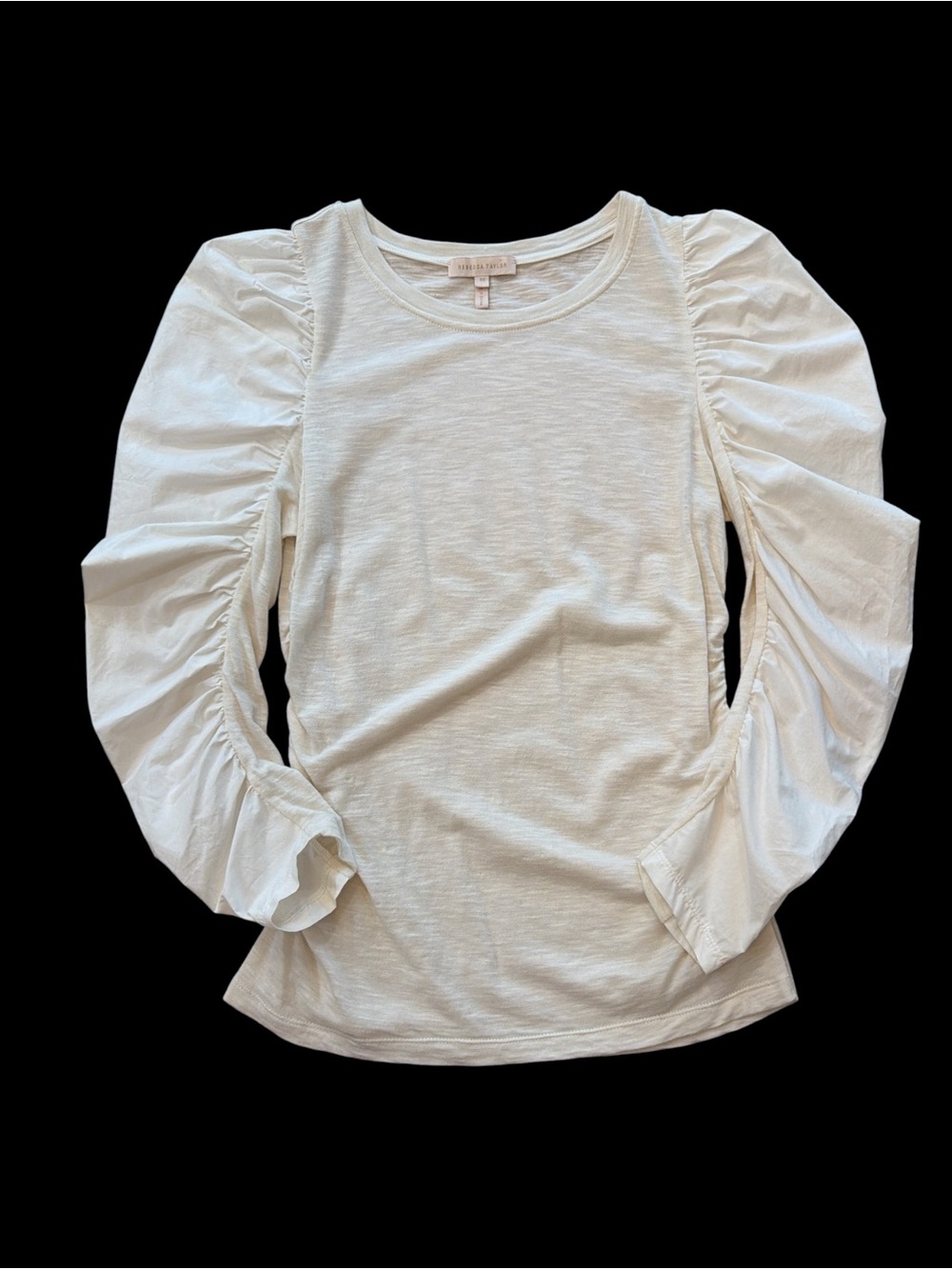 Rebecca Taylor Off White Long Sleeve Ruched Puff-Sleeve Top